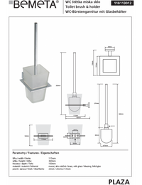 Scopino WC da parete in vetro PLAZA 15x11,5x38 cm