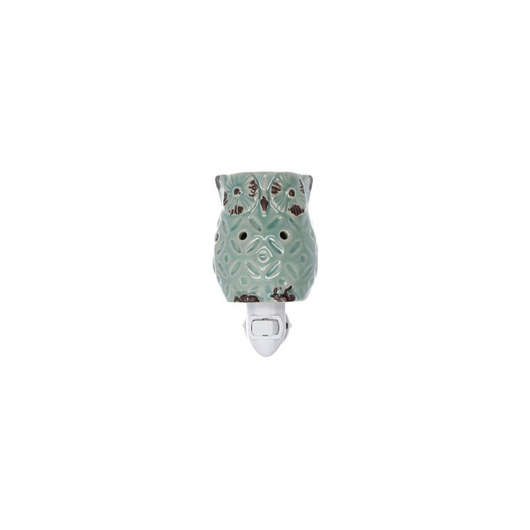 Bruciaessenze plug ceramica gufo verde cm7,7x10h13,4