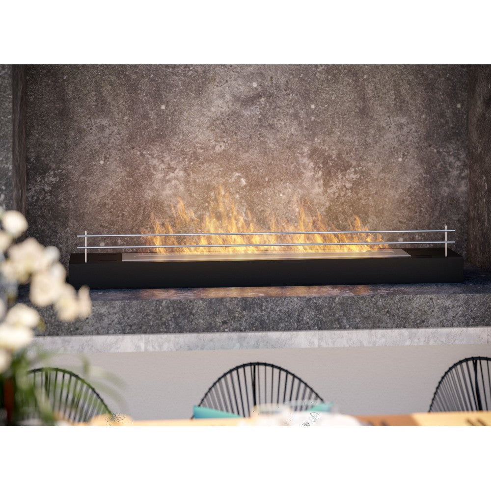 Bruciatore a bioetanolo inserto da appoggio nero opaco in inox 120cm con griglia