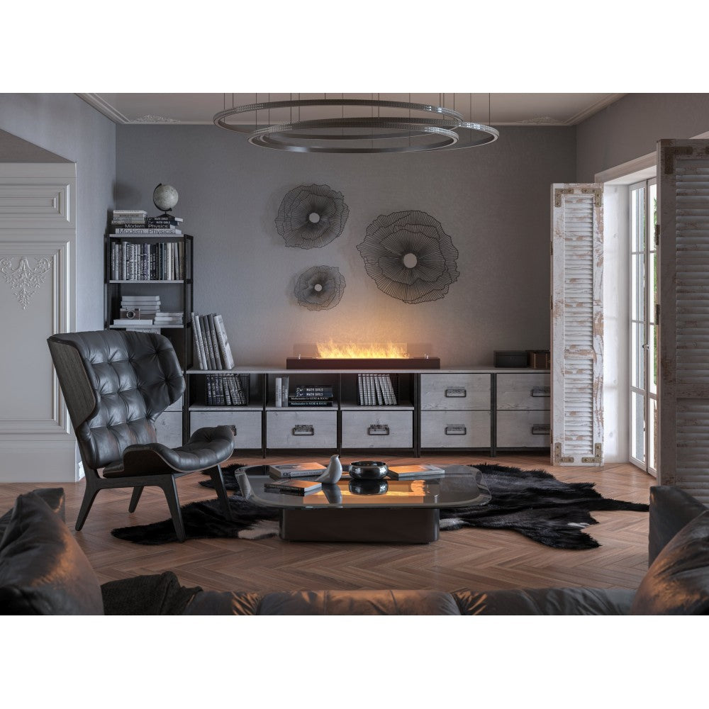 Bruciatore a bioetanolo inserto da appoggio nero opaco in inox 120cm con vetri