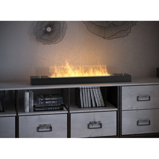 Bruciatore a bioetanolo inserto da appoggio nero opaco in inox 120cm con vetri