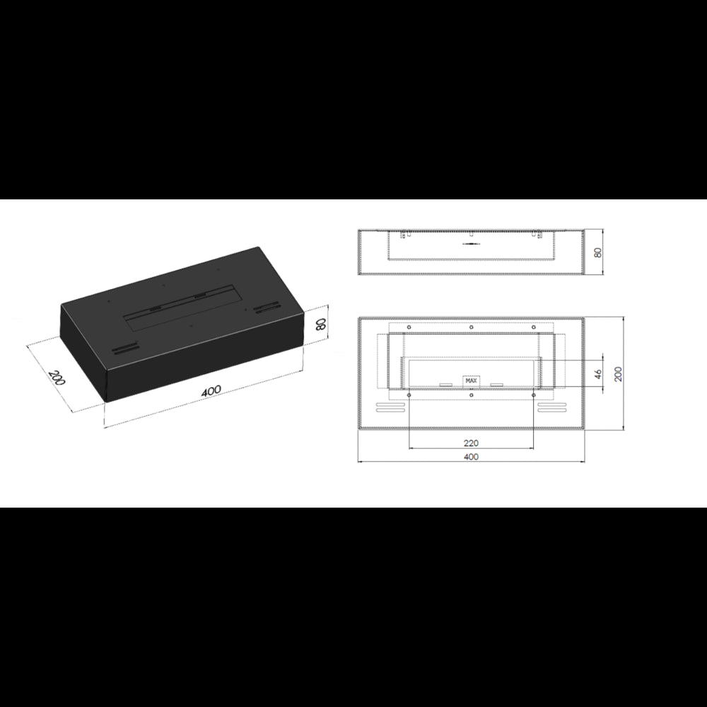 Bruciatore a bioetanolo inserto da appoggio nero opaco in inox 40cm