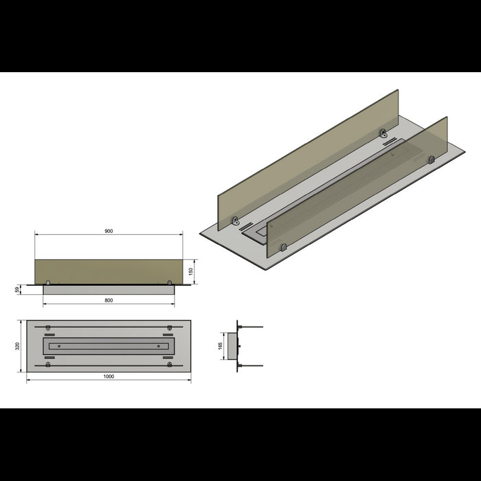 Bruciatore a Bioetanolo inserto/Appoggio 100cm in Inox con Vetri Inclusi