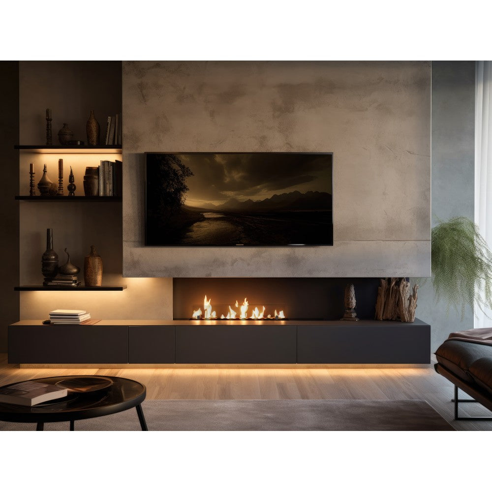 Bruciatore Inserto a Bioetanolo 100cm in Inox nero da incasso o appoggio da 3 lt con vetri inclusi