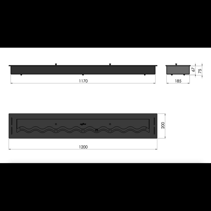 Bruciatore Inserto a Bioetanolo 120cm in Inox nero da incasso da 5 lt
