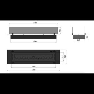 Bruciatore Inserto a Bioetanolo 120cm in Inox nero da incasso o appoggio da 4 lt con vetri inclusi