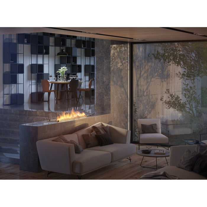 Bruciatore Inserto a Bioetanolo 150cm in Inox nero da incasso o appoggio da 5 lt con vetri inclusi