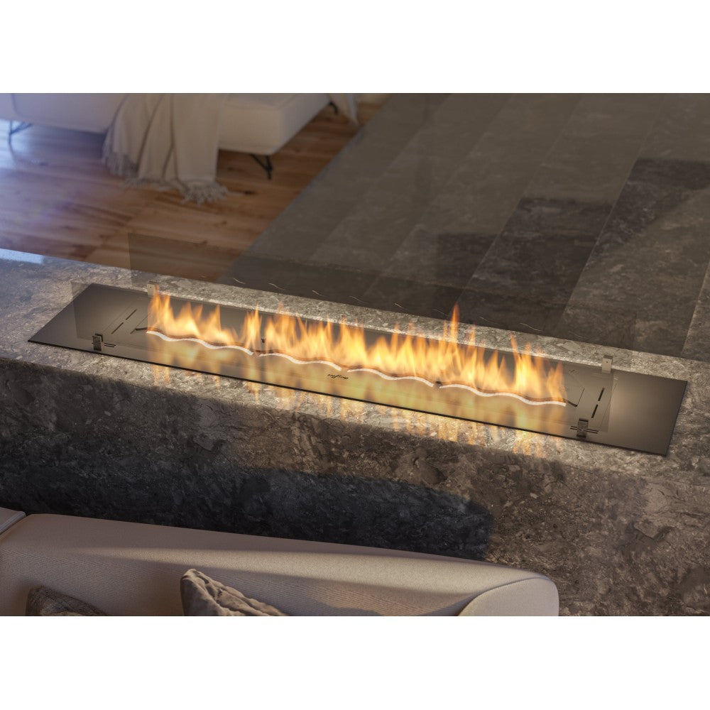 Bruciatore Inserto a Bioetanolo 150cm in Inox nero da incasso o appoggio da 5 lt con vetri inclusi