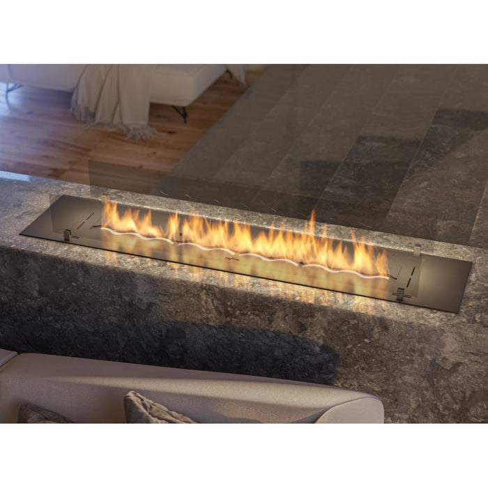 Bruciatore Inserto a Bioetanolo 150cm in Inox nero da incasso o appoggio da 5 lt con vetri inclusi