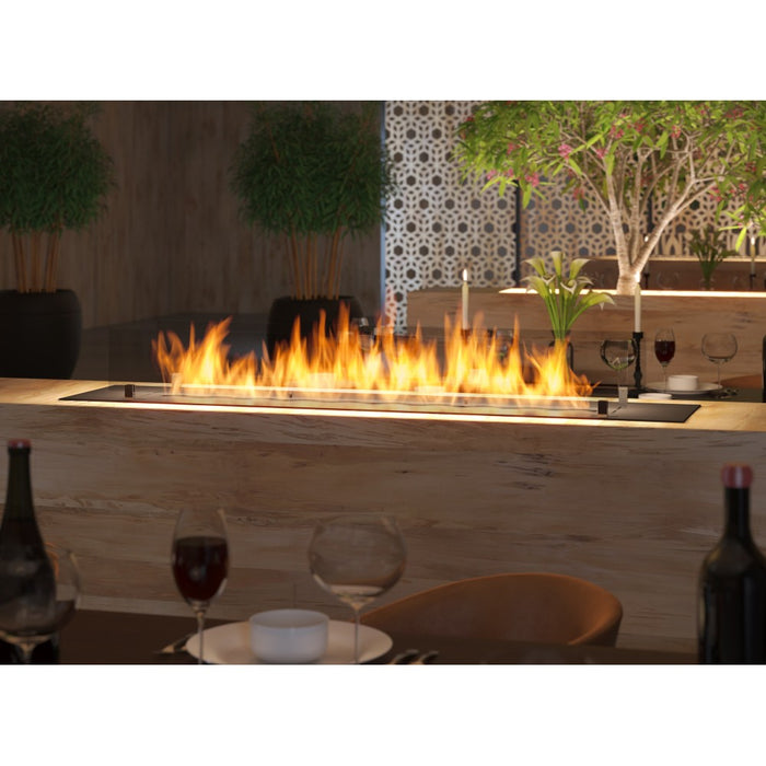 Bruciatore Inserto a Bioetanolo 150cm in Inox nero da incasso o appoggio da 5 lt con vetri inclusi