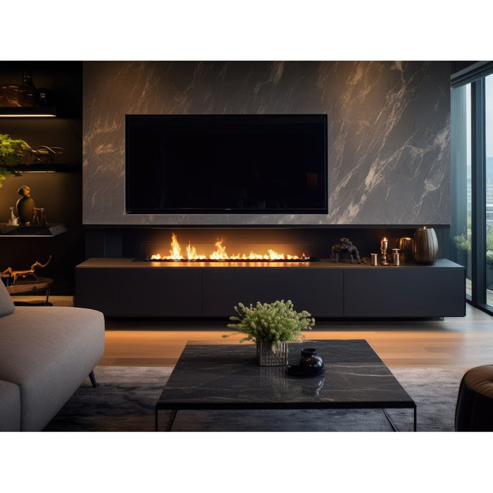 Bruciatore Inserto a Bioetanolo 200cm in Inox nero da incasso o appoggio da 6 lt con vetri inclusi