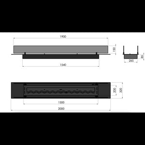 Bruciatore Inserto a Bioetanolo 200cm in Inox nero da incasso o appoggio da 6 lt con vetri inclusi