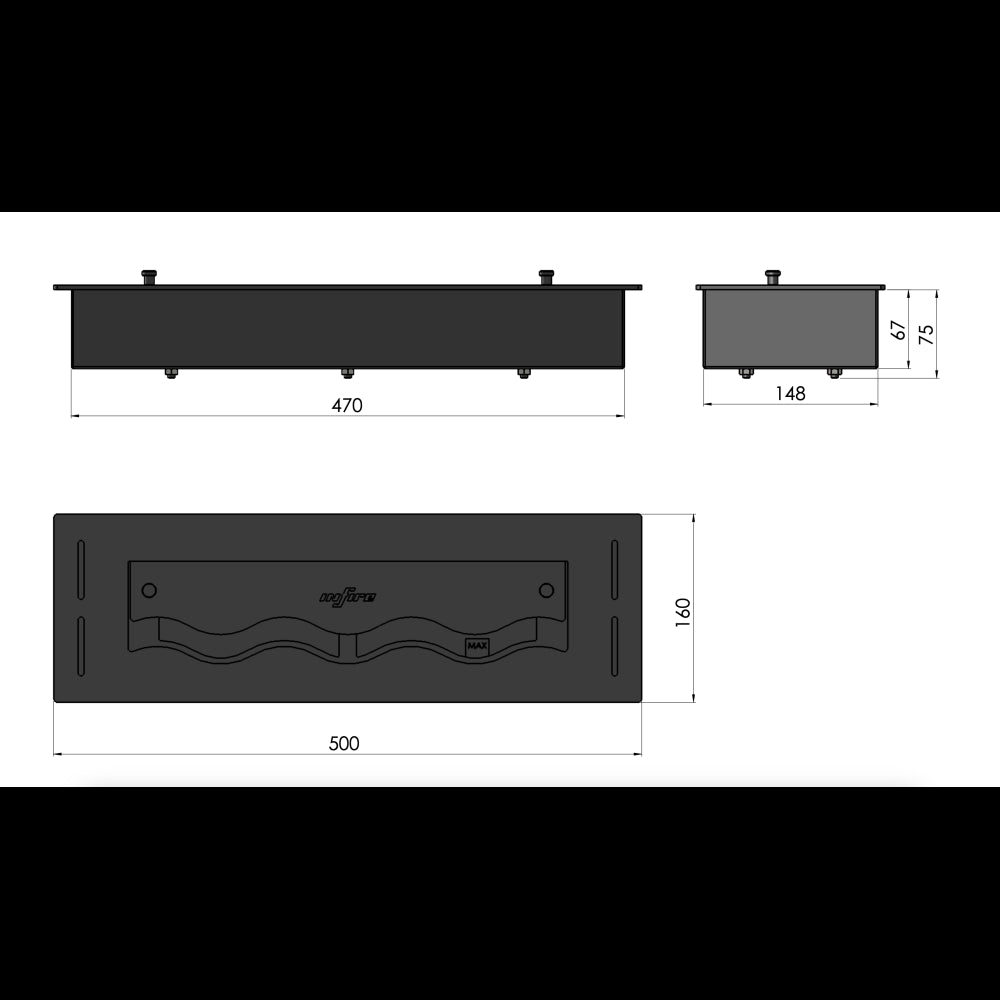 Bruciatore Inserto a Bioetanolo 50cm in Inox nero da incasso da 1 lt