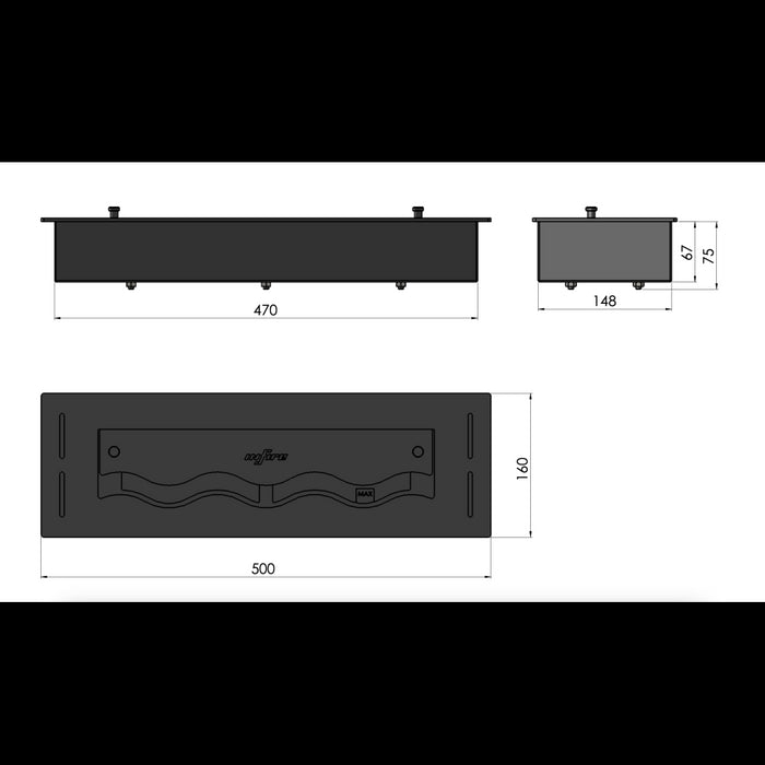 Bruciatore Inserto a Bioetanolo 50cm in Inox nero da incasso da 1 lt