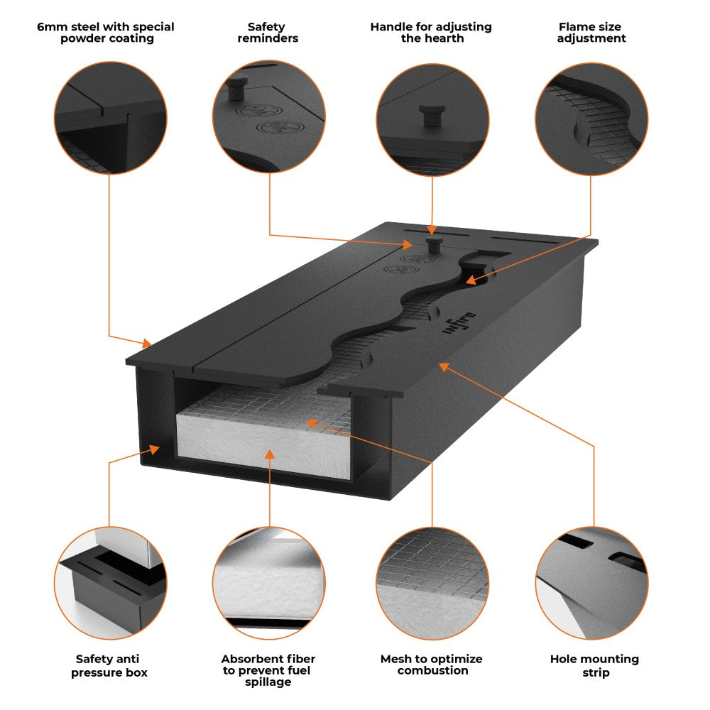 Bruciatore Inserto a Bioetanolo 50cm in Inox nero da incasso da 1 lt