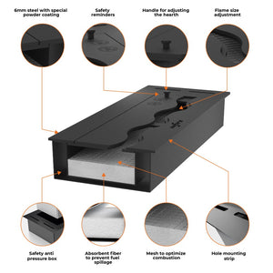 Bruciatore Inserto a Bioetanolo 50cm in Inox nero da incasso da 1 lt