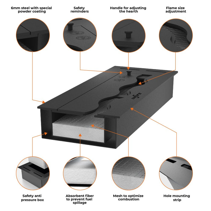 Bruciatore Inserto a Bioetanolo 50cm in Inox nero da incasso da 1 lt
