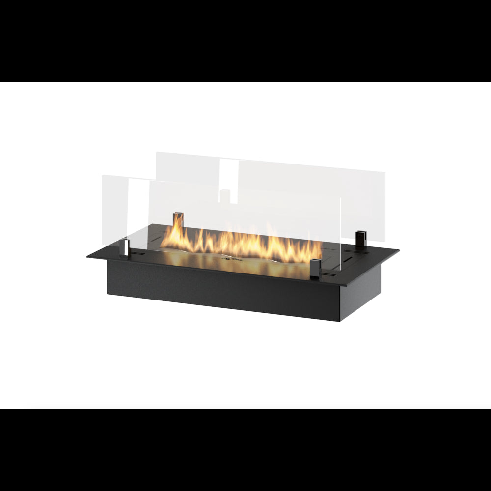 Bruciatore Inserto a Bioetanolo 60cm in Inox nero da incasso o appoggio da 1 lt con vetri inclusi