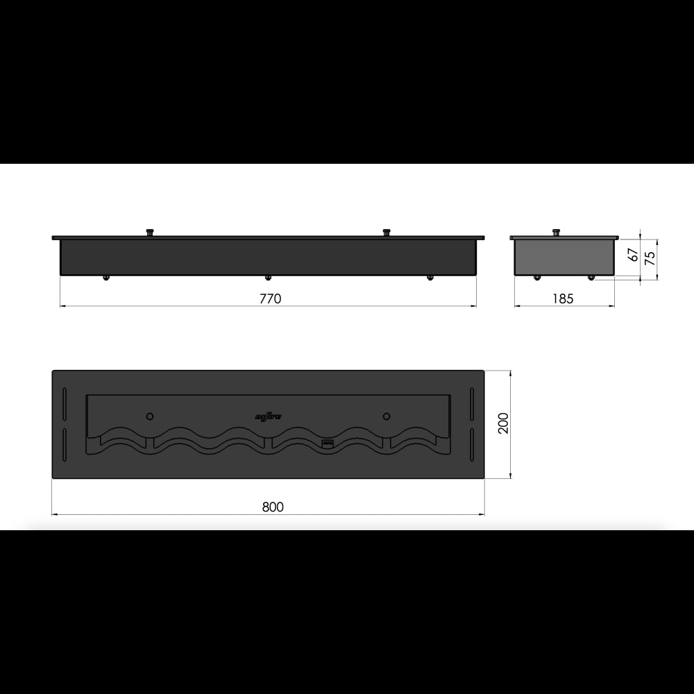 Bruciatore Inserto a Bioetanolo 80cm in Inox nero da incasso da 3 lt