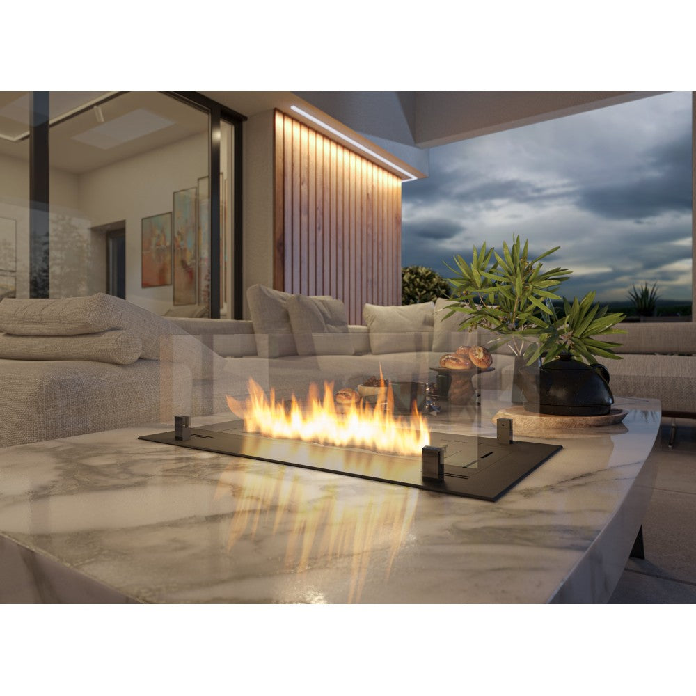 Bruciatore Inserto a Bioetanolo 80cm in Inox nero da incasso o appoggio da 1,2 lt con vetri inclusi