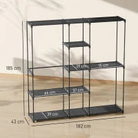 Armadio Guardaroba in Tessuto con 8 Ripiani e 3 Aste per Appendere, 182x43x185 cm, Nero