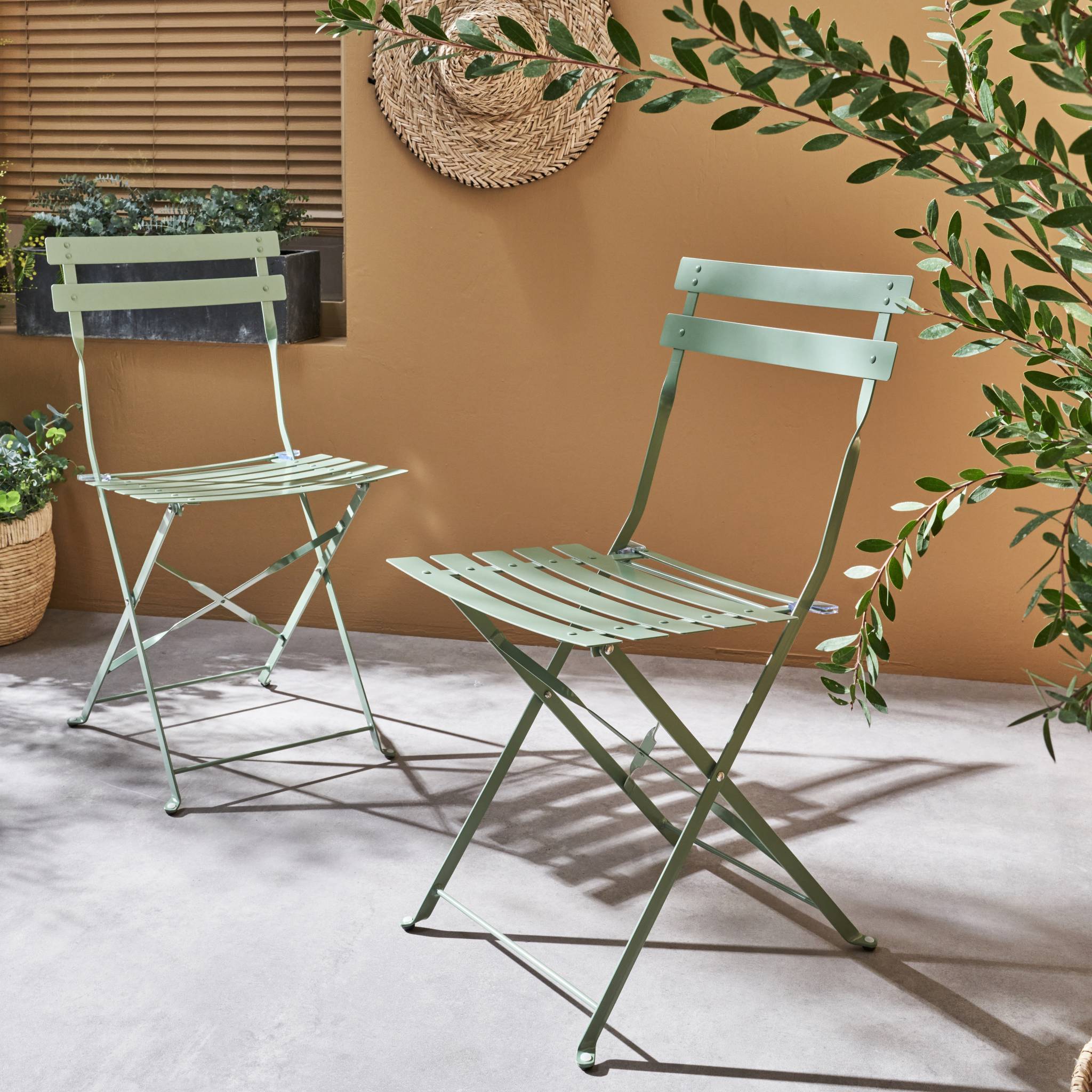 Set di 2 sedie da giardino pieghevole in metallo, verde grigio