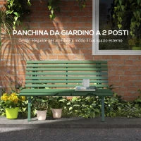 Panchina da Esterno in Alluminio a 2 Posti a Doghe, 123x67x79cm, Verde