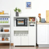 Mobile Cucina per Microonde con Armadietti, Mensole e Cassetto, Credenza Moderna in Legno 90x40x120cm Bianco