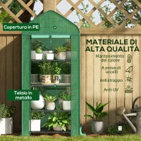 Serra per Piante a 4 Ripiani con Porta Avvolgibile, in Metallo e PE, 69x49x158 cm, Verde Scuro