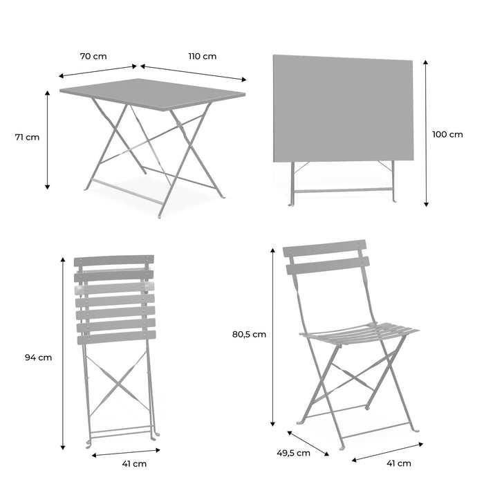 Tavolo da giardino bistrot pieghevole in metallo con 4 sedie,