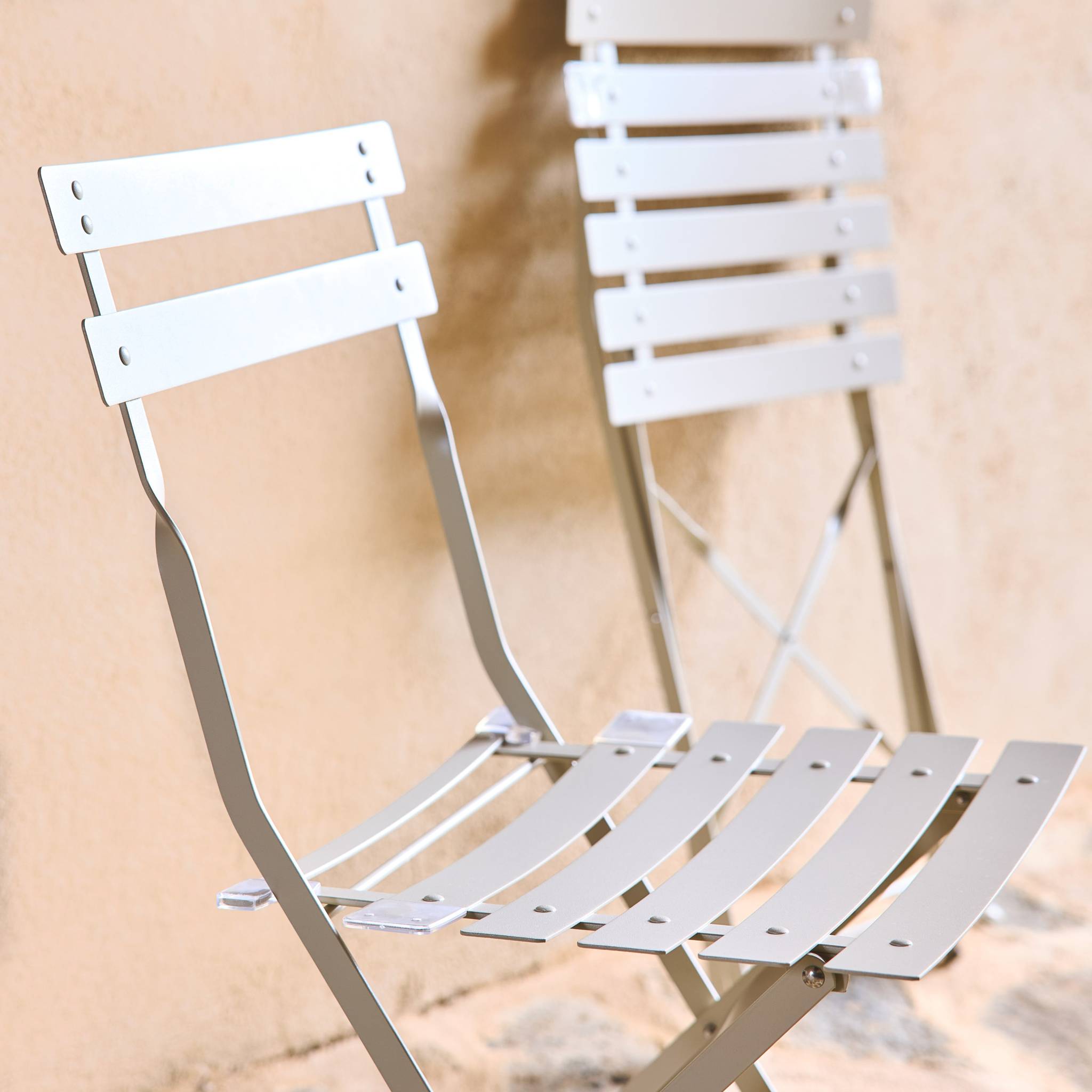 Set di 2 sedie da giardino pieghevole in metallo, beige