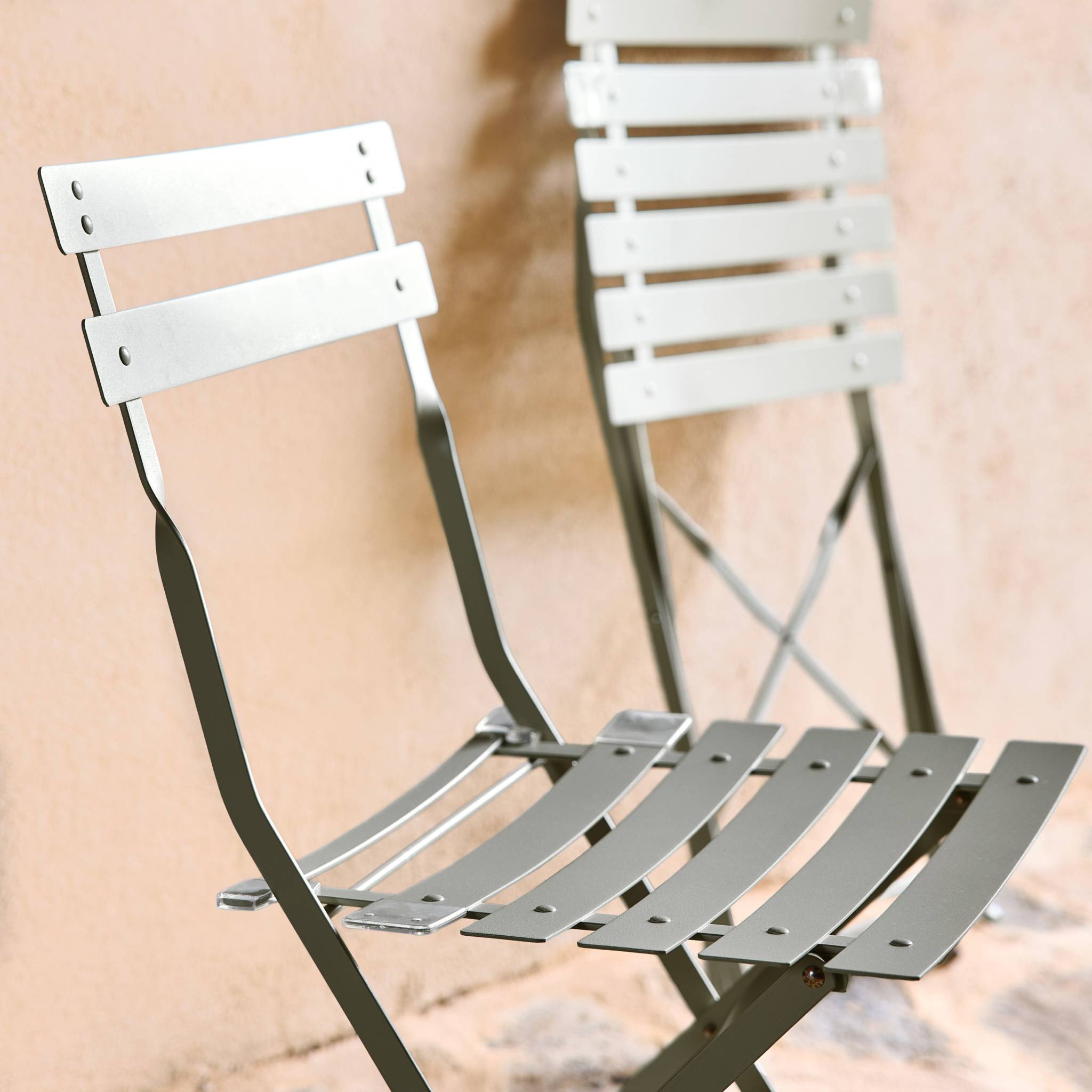 Set di 2 sedie da giardino pieghevole in metallo, verde kaki