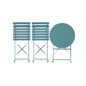 Tavolo da giardino bistrot pieghevole in metallo con 2 sedie, blu