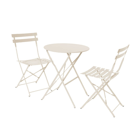 Tavolo da giardino bistrot pieghevole in metallo con 2 sedie, beige