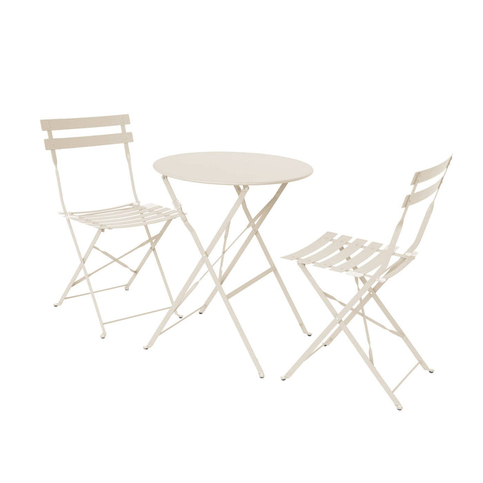 Tavolo da giardino bistrot pieghevole in metallo con 2 sedie, beige