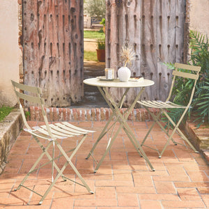 Tavolo da giardino bistrot pieghevole in metallo con 2 sedie, beige
