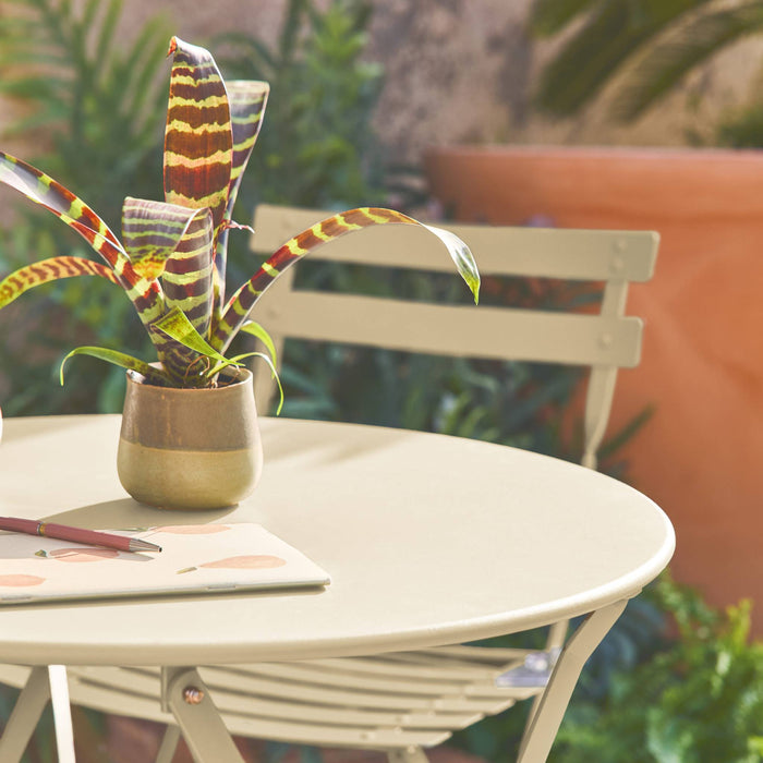 Tavolo da giardino bistrot pieghevole in metallo con 2 sedie, beige