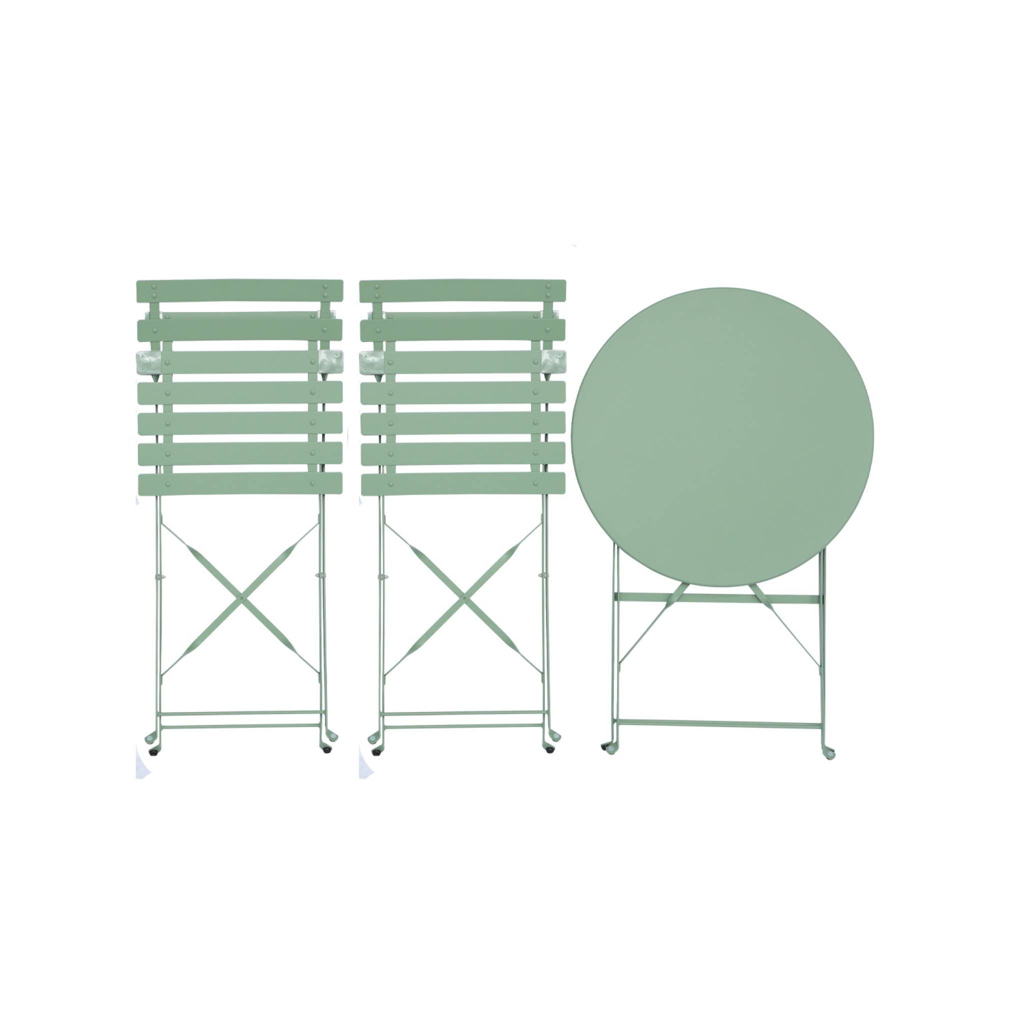 Tavolo da giardino bistrot pieghevole in metallo con 2 sedie, verde