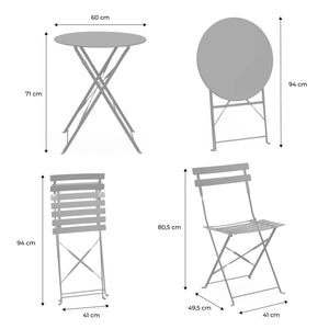Tavolo da giardino bistrot pieghevole in metallo con 2 sedie, beige