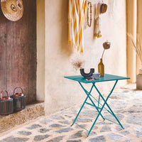 Tavolo da giardino bistrot pieghevole in metallo 70x70cm, 2 posti, blu