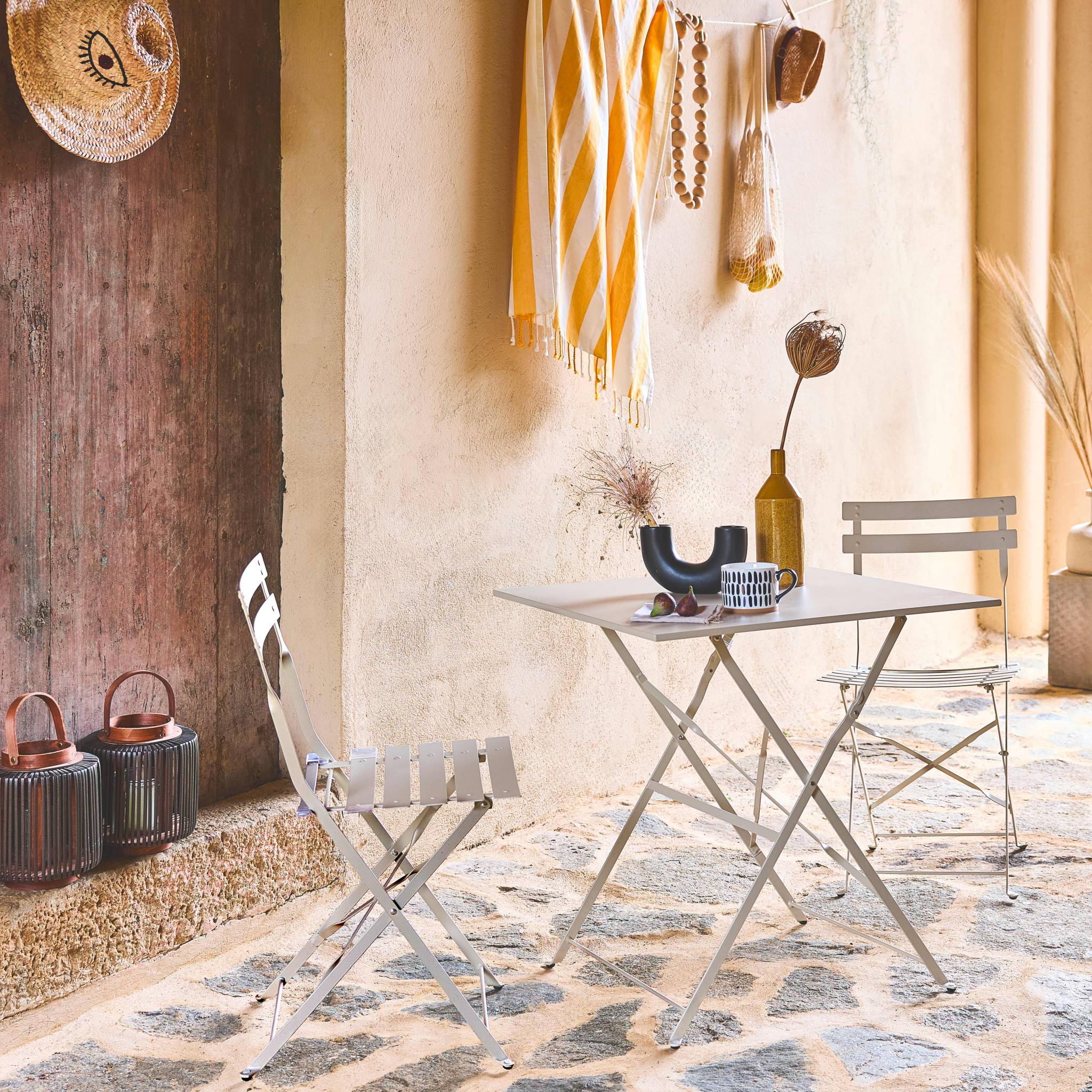 Tavolo da giardino bistrot pieghevole in metallo con 2 sedie, 70x70cm,