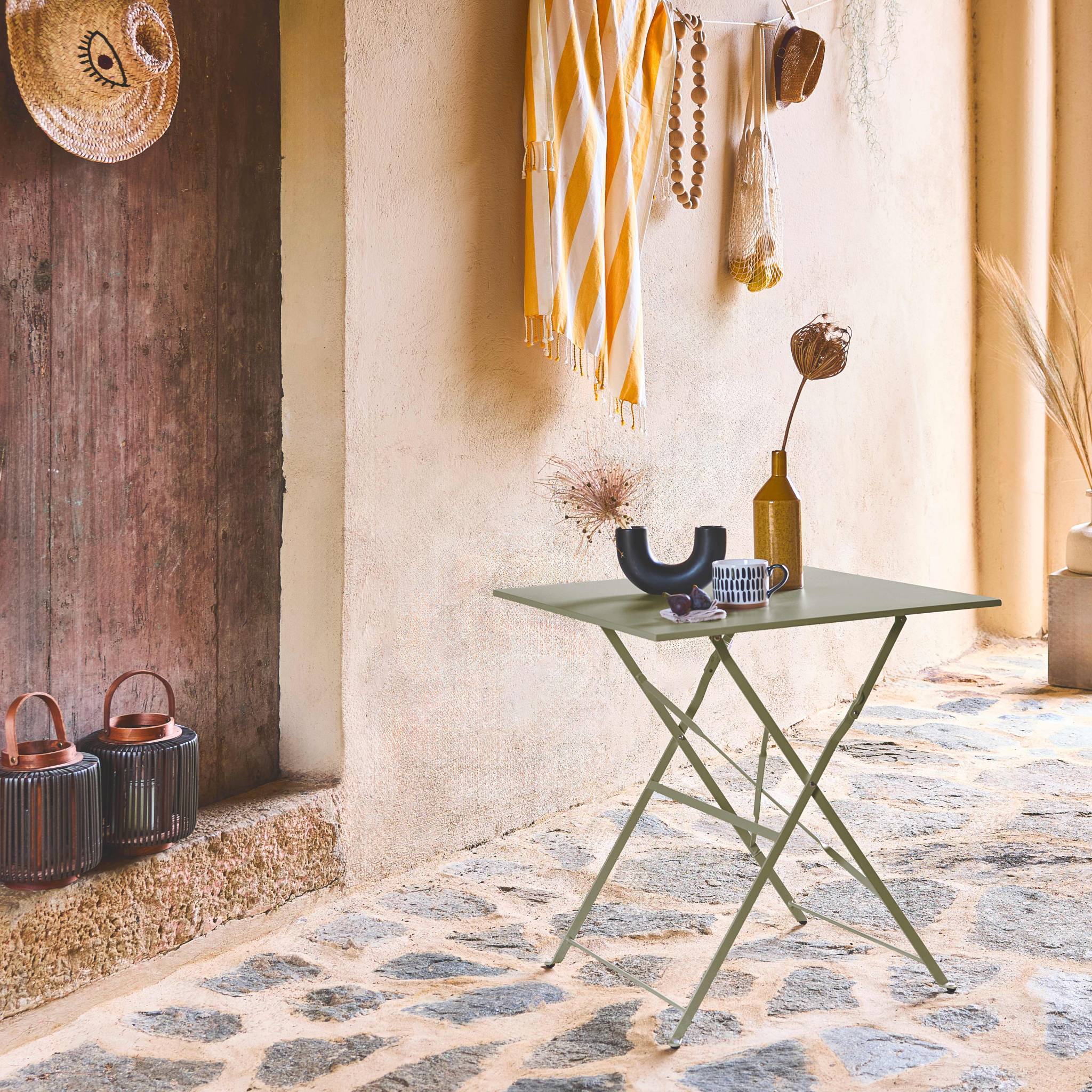 Tavolo da giardino bistrot pieghevole in metallo 70x70cm, 2 posti,