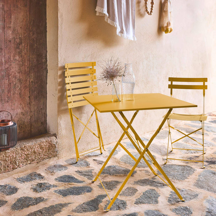 Tavolo da giardino pieghevole in metallo con 2 sedie, ocra