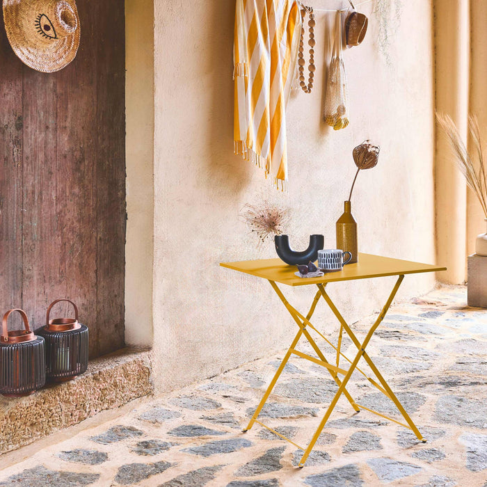 Tavolo da giardino pieghevole in metallo con 2 sedie, ocra