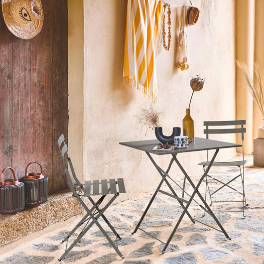 Tavolo da giardino bistrot pieghevole in metallo con 2 sedie, 70x70cm,