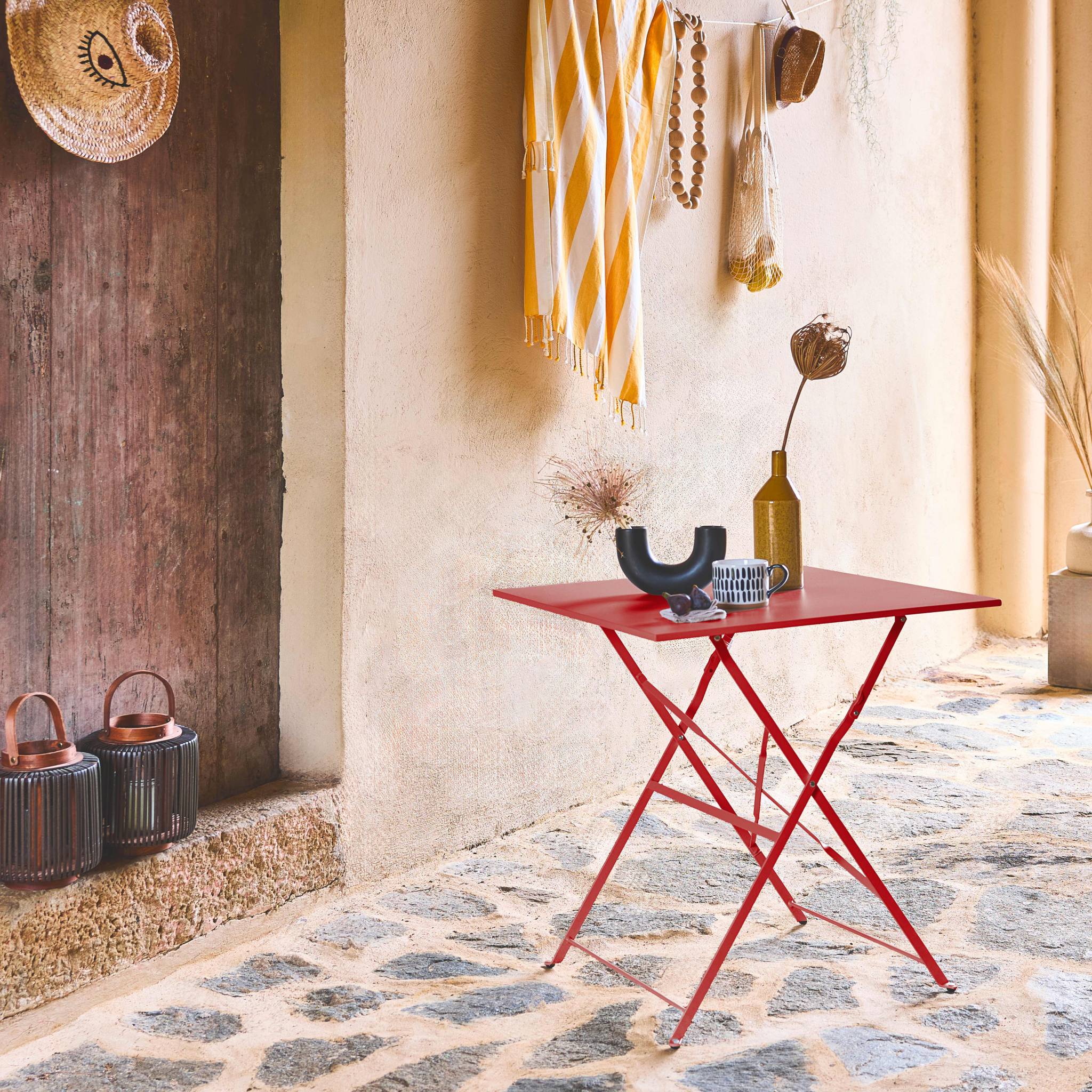 Tavolo da giardino bistrot pieghevole in metallo 70x70cm, 2 posti,