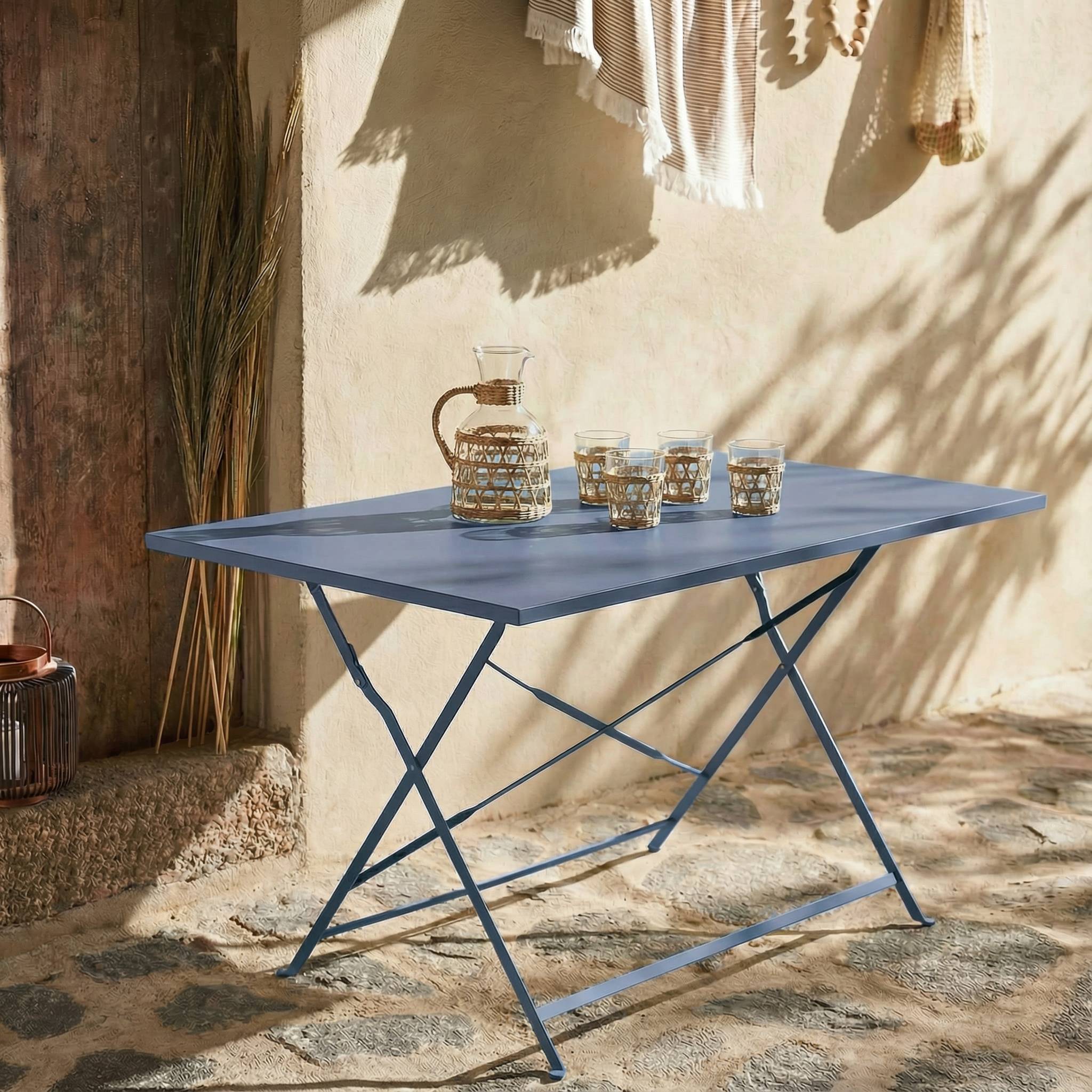 Tavolo da giardino bistrot pieghevole in metallo, 110cm, blu grigio