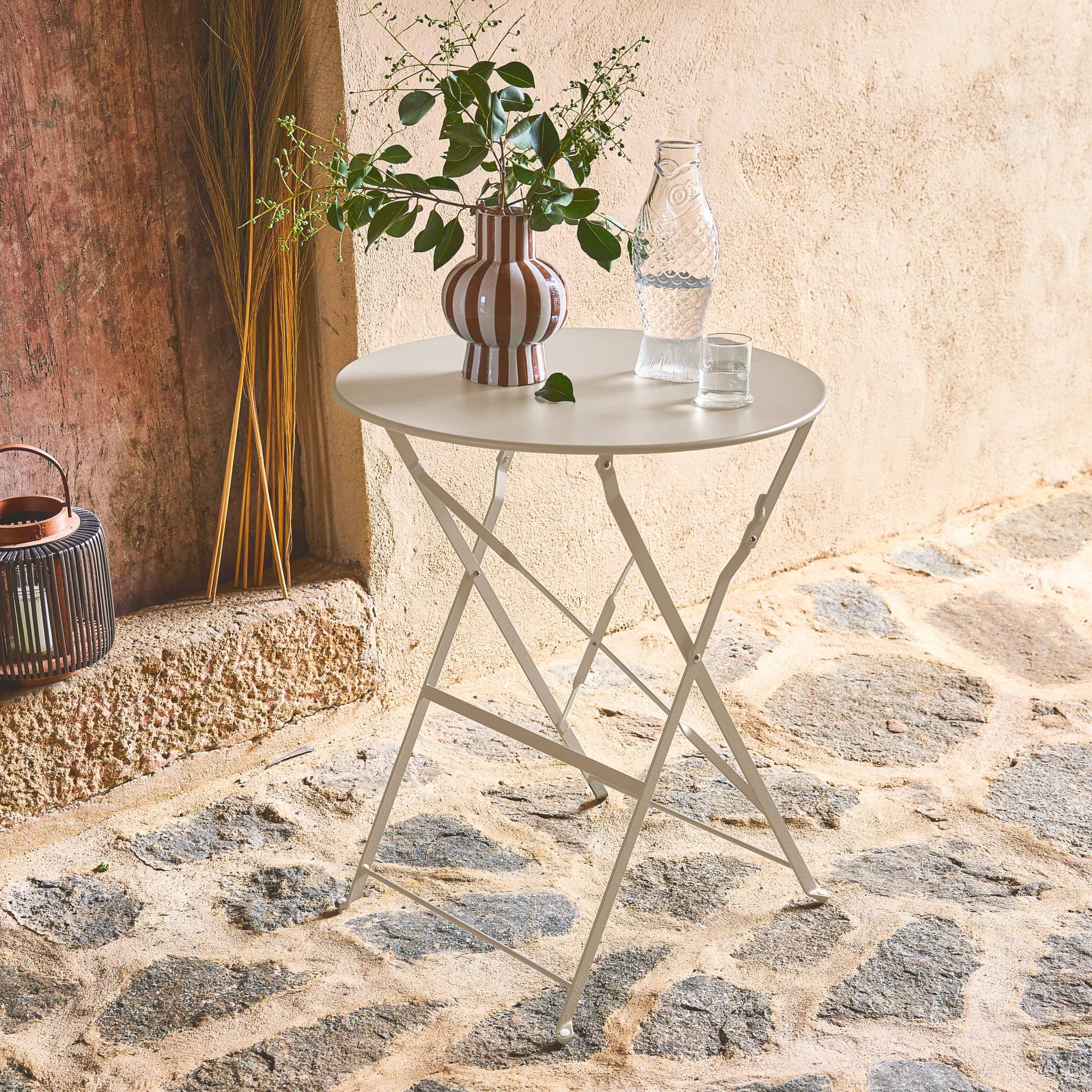 Tavolo da giardino bistrot pieghevole in metallo, 2 posti , beige