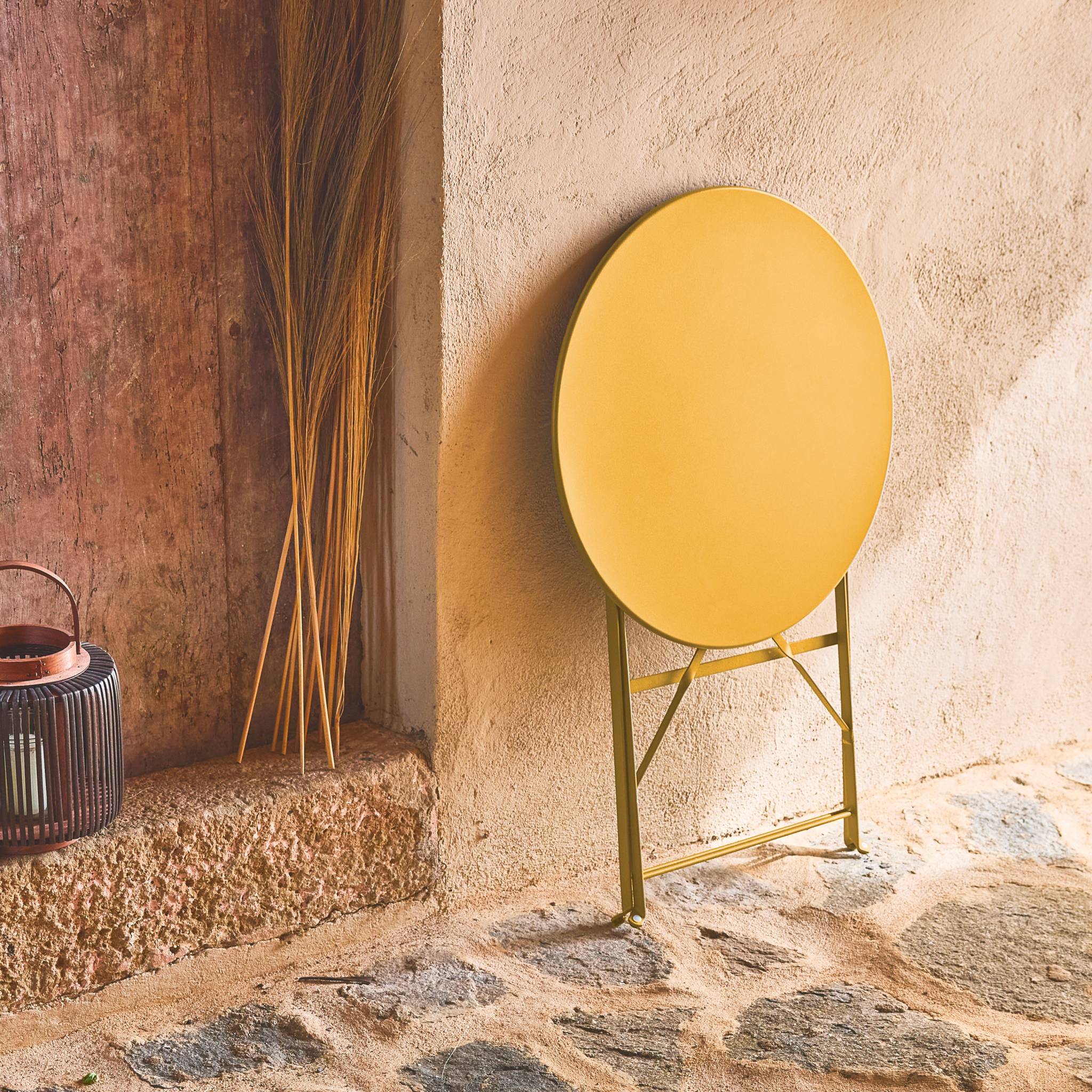 Tavolo da giardino bistrot pieghevole in metallo, 60cm, ocra