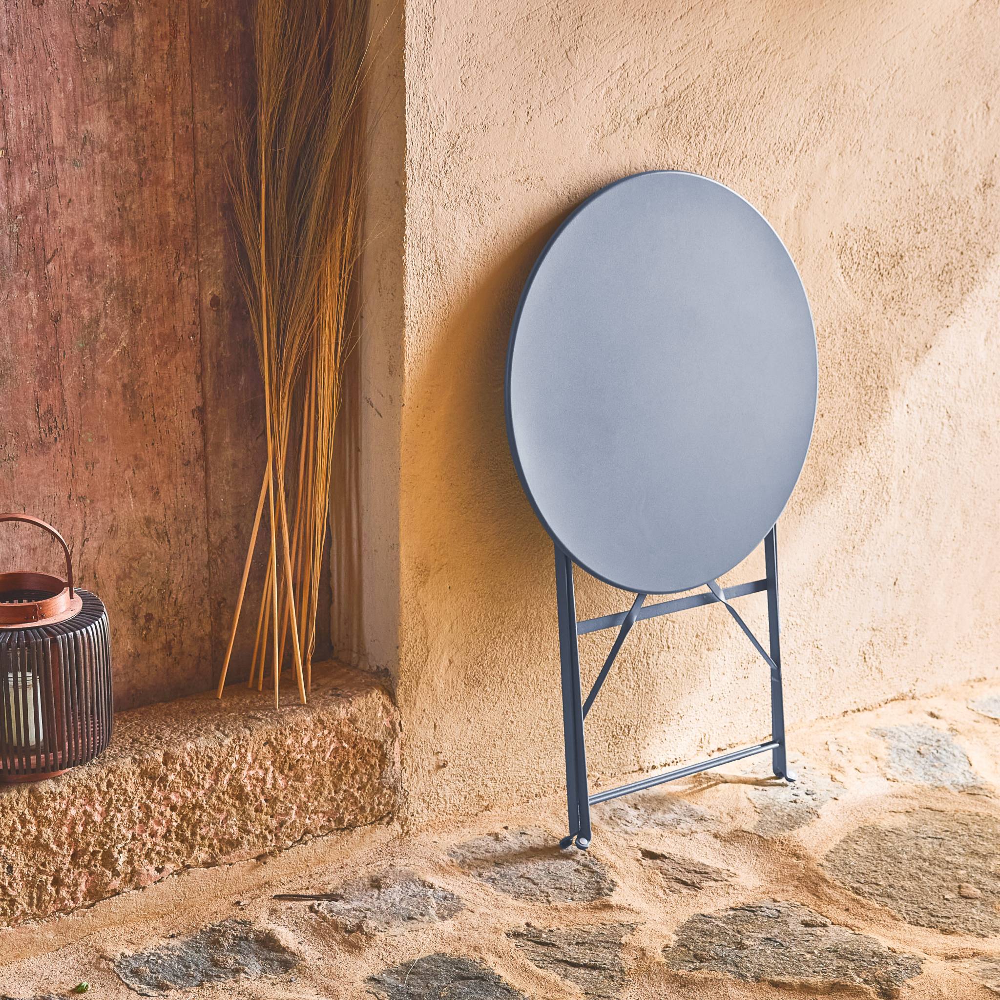 Tavolo da giardino bistrot pieghevole in metallo, 2 posti , blu grigio